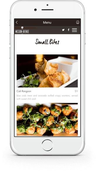 Mobile food ordering menu